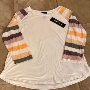 Joei & I Women's Striped Long Sleeve Tee - White and Multicolor